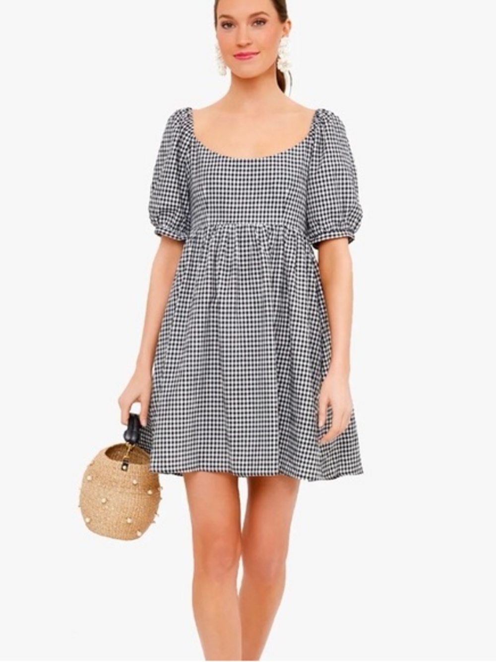 Pomander Place Tuckernuck Black and White Gingham Puff Sleeve Mini Dress